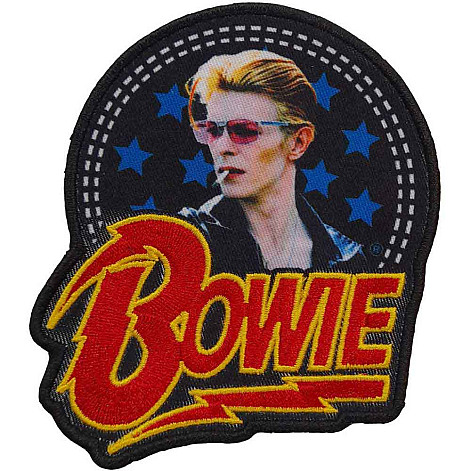 David Bowie tkaná nášivka/nažehlovačka PES 100x75 mm, Smoking Woven Logo