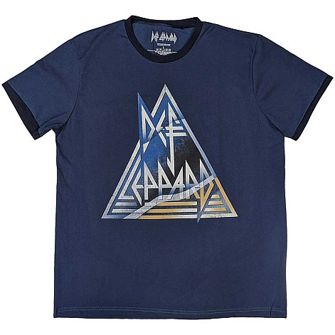 Def Leppard tričko, Triangle Logo Ringer Denim Blue, pánske