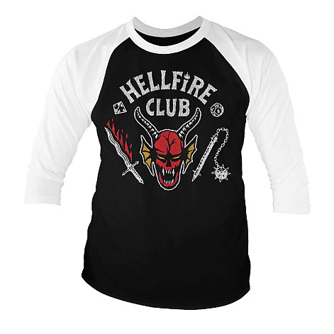 Stranger Things tričko, Hellfire Club Baseball 3/4 Sleeve BW, pánske