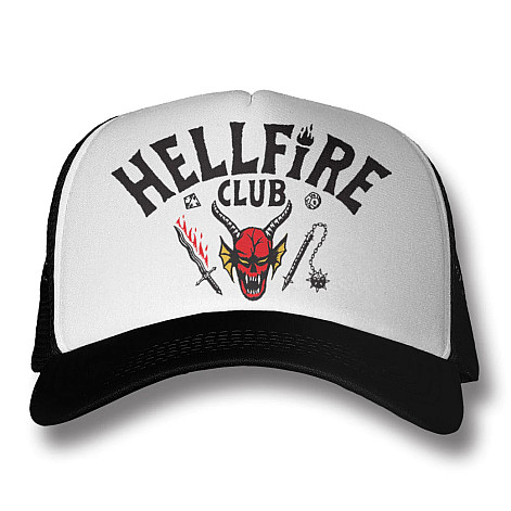 Stranger Things šiltovka, Hellfire Club Trucker White Black, unisex