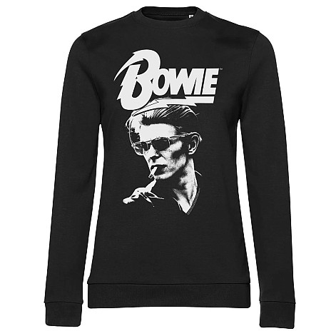 David Bowie mikina, Smoking Portrait Girly Sweatshirt Black, dámska