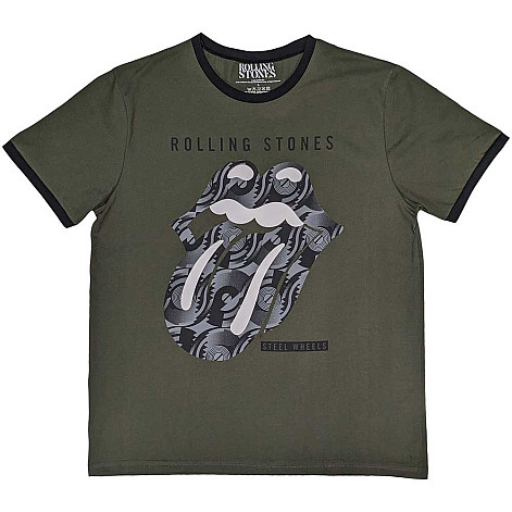 Rolling Stones tričko, Black & White Tongue Ringer Khaki Green, pánske