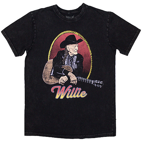 Willie Nelson tričko, Lasso Portrait Stone Wash Black, pánske