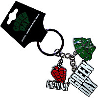 Green Day kovová kľúčenka 25mm x 25mm x 30mm 3 charms, Logo Charms